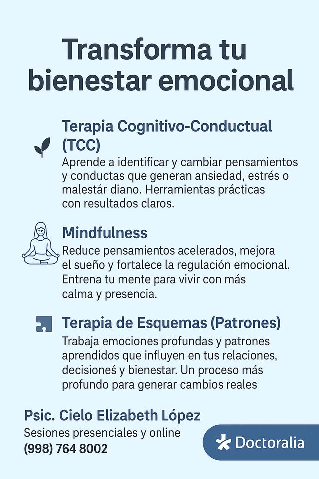 Ampliar imagen: Psic. Elizabeth López - Psicoterapia EN LINEA (Cognitiva Conductual TCC, Mindfulness y Neuropsicológica)