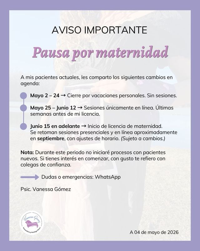 Ampliar imagen: Consulta Virtual (en línea) para México y el extranjero - Psicóloga Vanessa Gómez