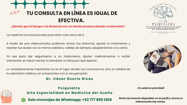 Ampliar imagen: EN LÍNEA - PSIQUIATRÍA, TRASTORNOS DEL SUEÑO - CONSULTA DE ALTA ESPECIALIDAD EN MEDICINA DEL SUEÑO